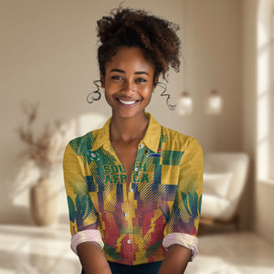 Personalized South Africa Football Women Casual Shirt South African Flag Inspiration - Soccer Graphic Bold Color Blocks
