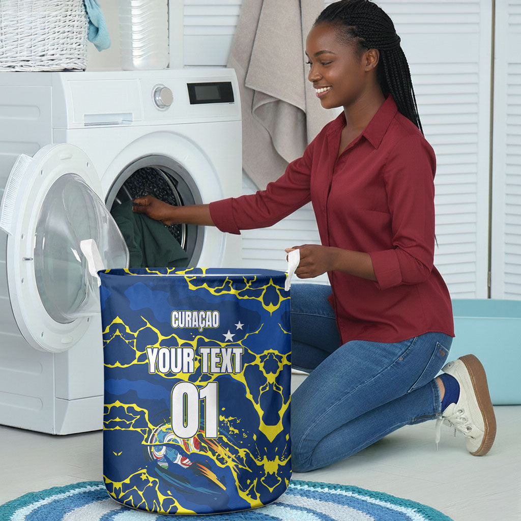 Personalized Curacao Football Laundry Basket Caribbean Splash Paint Soccer Graphic