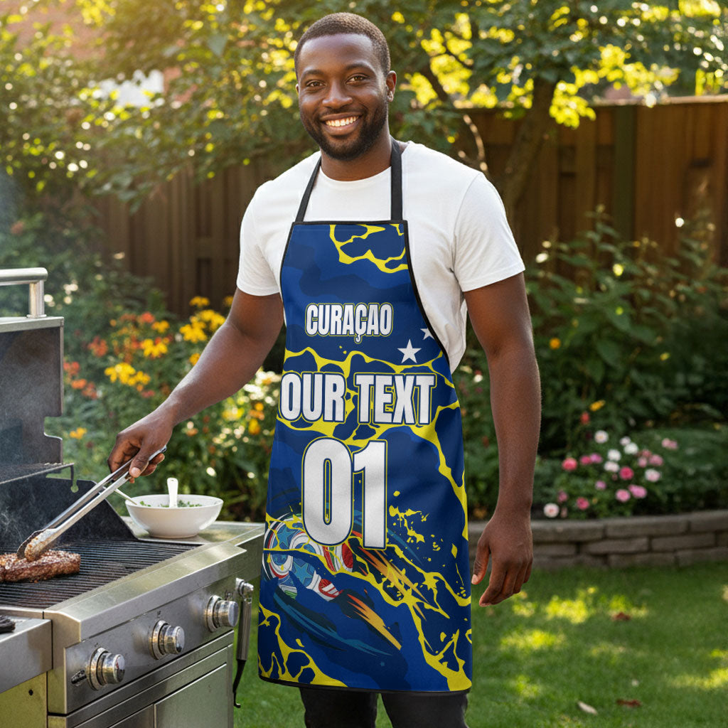 Personalized Curacao Football Apron Caribbean Splash Paint Soccer Graphic