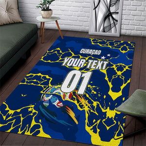 Personalized Curacao Football Area Rug Caribbean Splash Paint Soccer Graphic