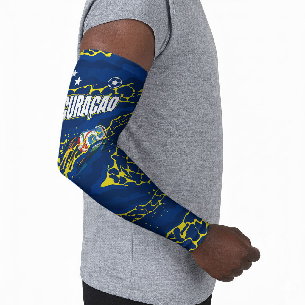 Personalized Curacao Football Arm Sleeves Caribbean Splash Paint Soccer Graphic