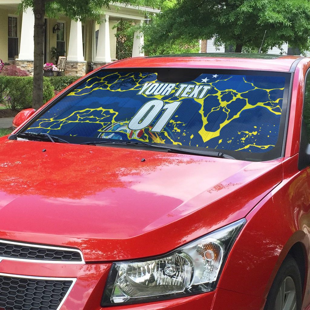 Personalized Curacao Football Auto Sun Shade Caribbean Splash Paint Soccer Graphic
