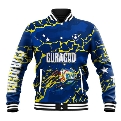 Personalized Curacao Football Baseball Jacket Caribbean Splash Paint Soccer Graphic
