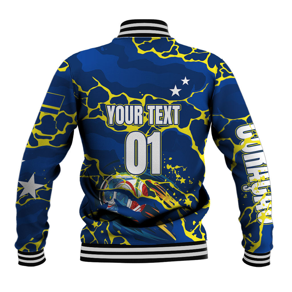 Personalized Curacao Football Baseball Jacket Caribbean Splash Paint Soccer Graphic