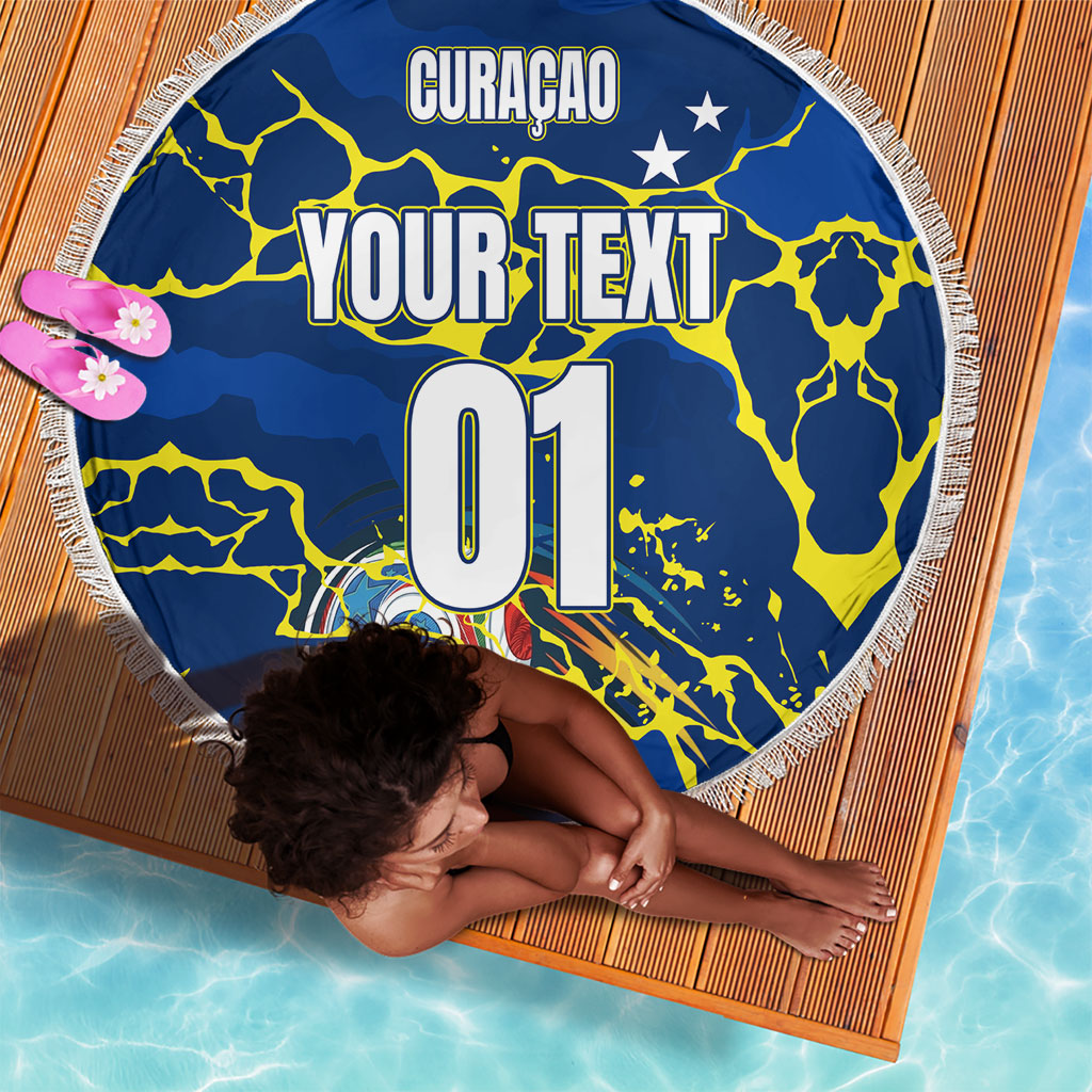 Personalized Curacao Football Beach Blanket Caribbean Splash Paint Soccer Graphic