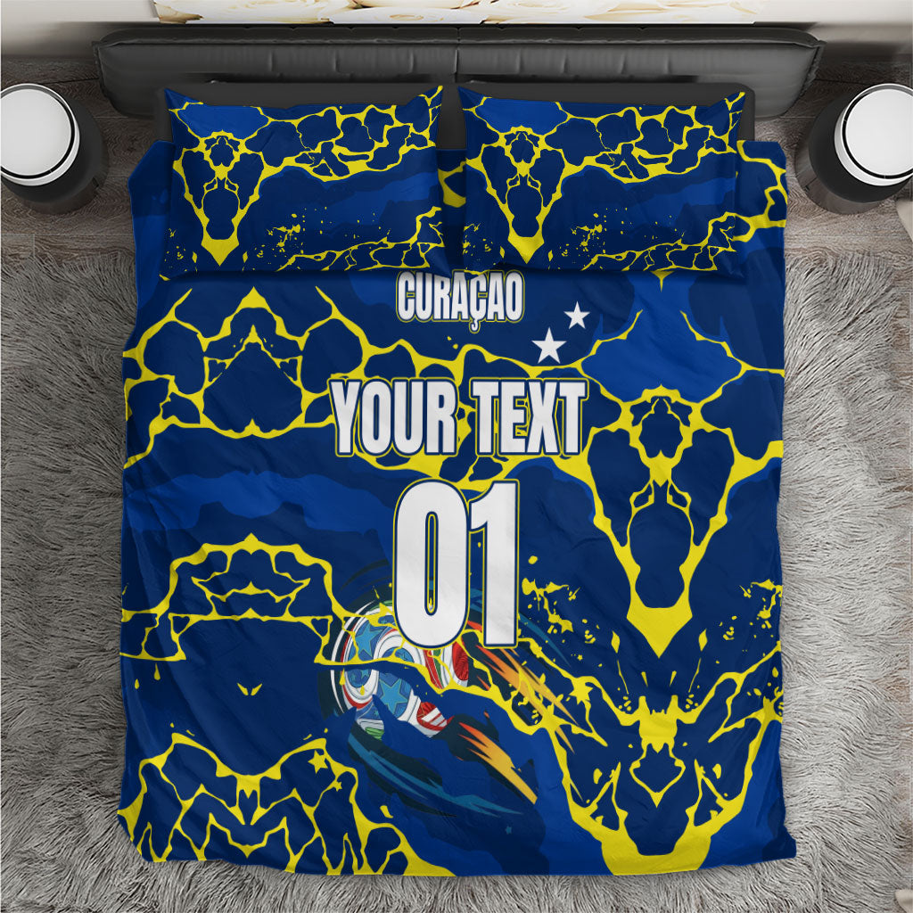 Personalized Curacao Football Bedding Set Caribbean Splash Paint Soccer Graphic