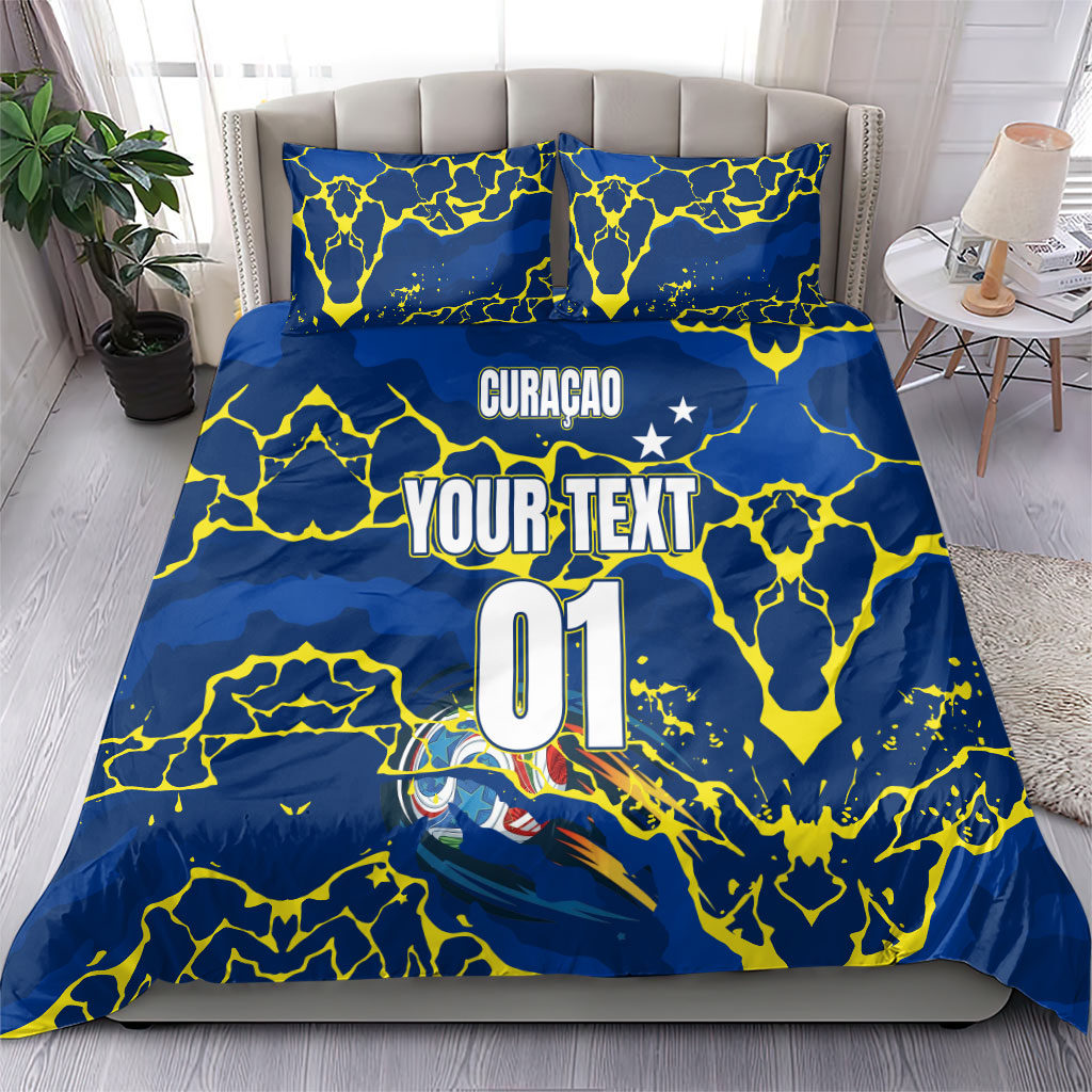 Personalized Curacao Football Bedding Set Caribbean Splash Paint Soccer Graphic