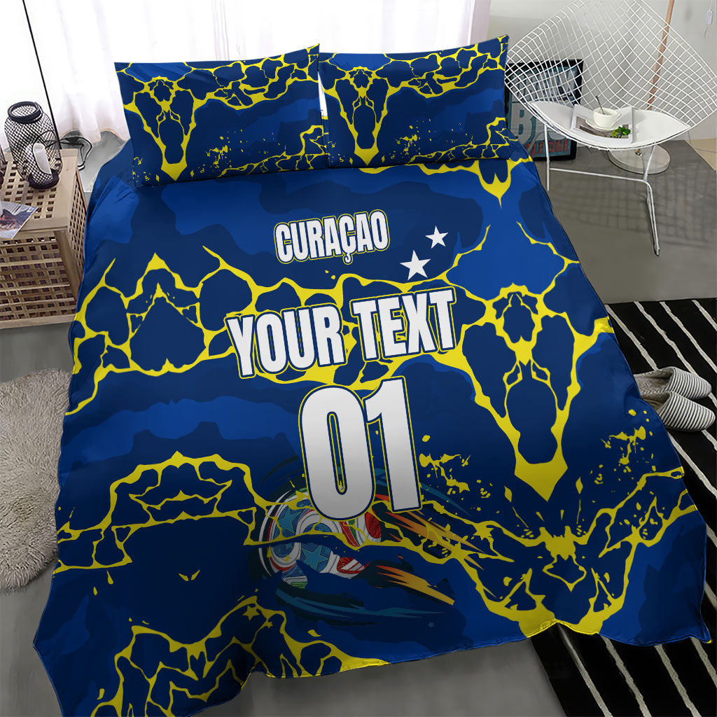 Personalized Curacao Football Bedding Set Caribbean Splash Paint Soccer Graphic