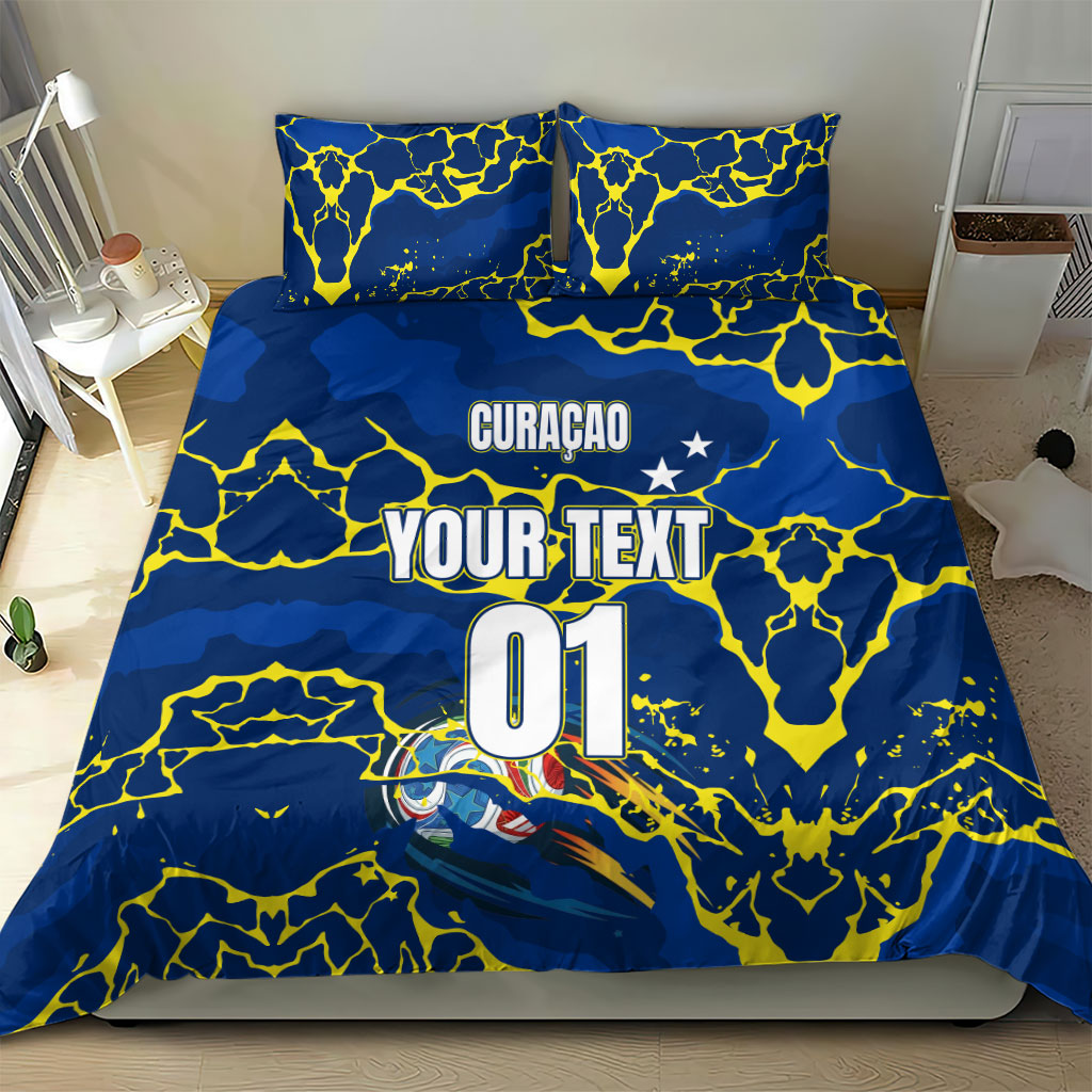 Personalized Curacao Football Bedding Set Caribbean Splash Paint Soccer Graphic