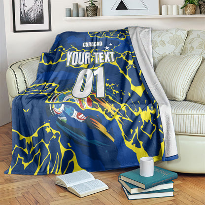 Personalized Curacao Football Blanket Caribbean Splash Paint Soccer Graphic