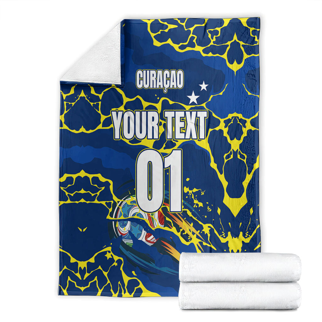 Personalized Curacao Football Blanket Caribbean Splash Paint Soccer Graphic