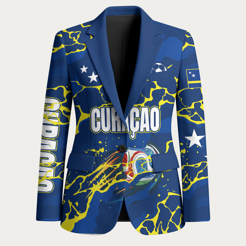 Personalized Curacao Football Blazer Caribbean Splash Paint Soccer Graphic