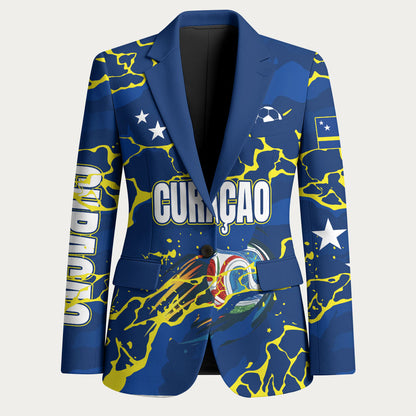 Personalized Curacao Football Blazer Caribbean Splash Paint Soccer Graphic