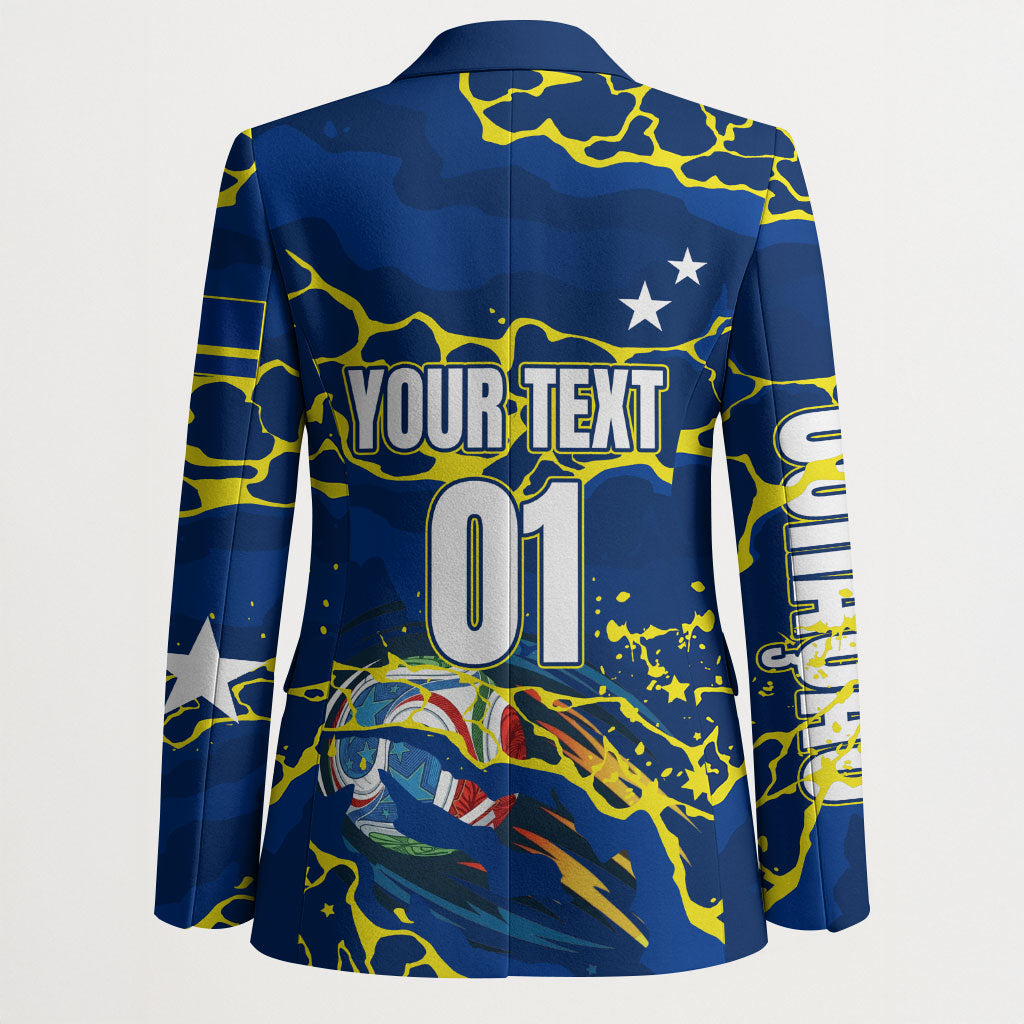 Personalized Curacao Football Blazer Caribbean Splash Paint Soccer Graphic