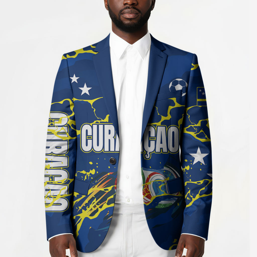 Personalized Curacao Football Blazer Caribbean Splash Paint Soccer Graphic