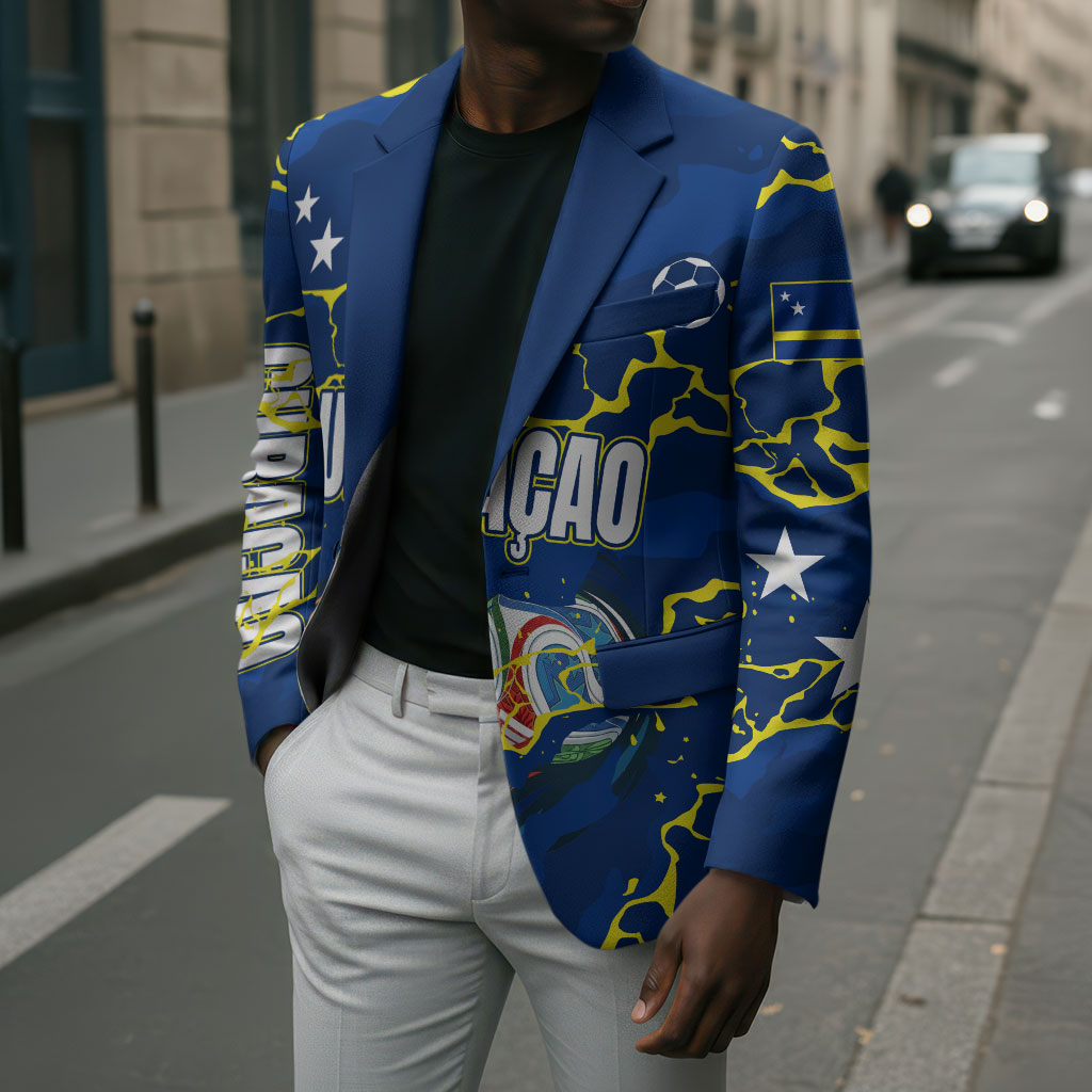 Personalized Curacao Football Blazer Caribbean Splash Paint Soccer Graphic