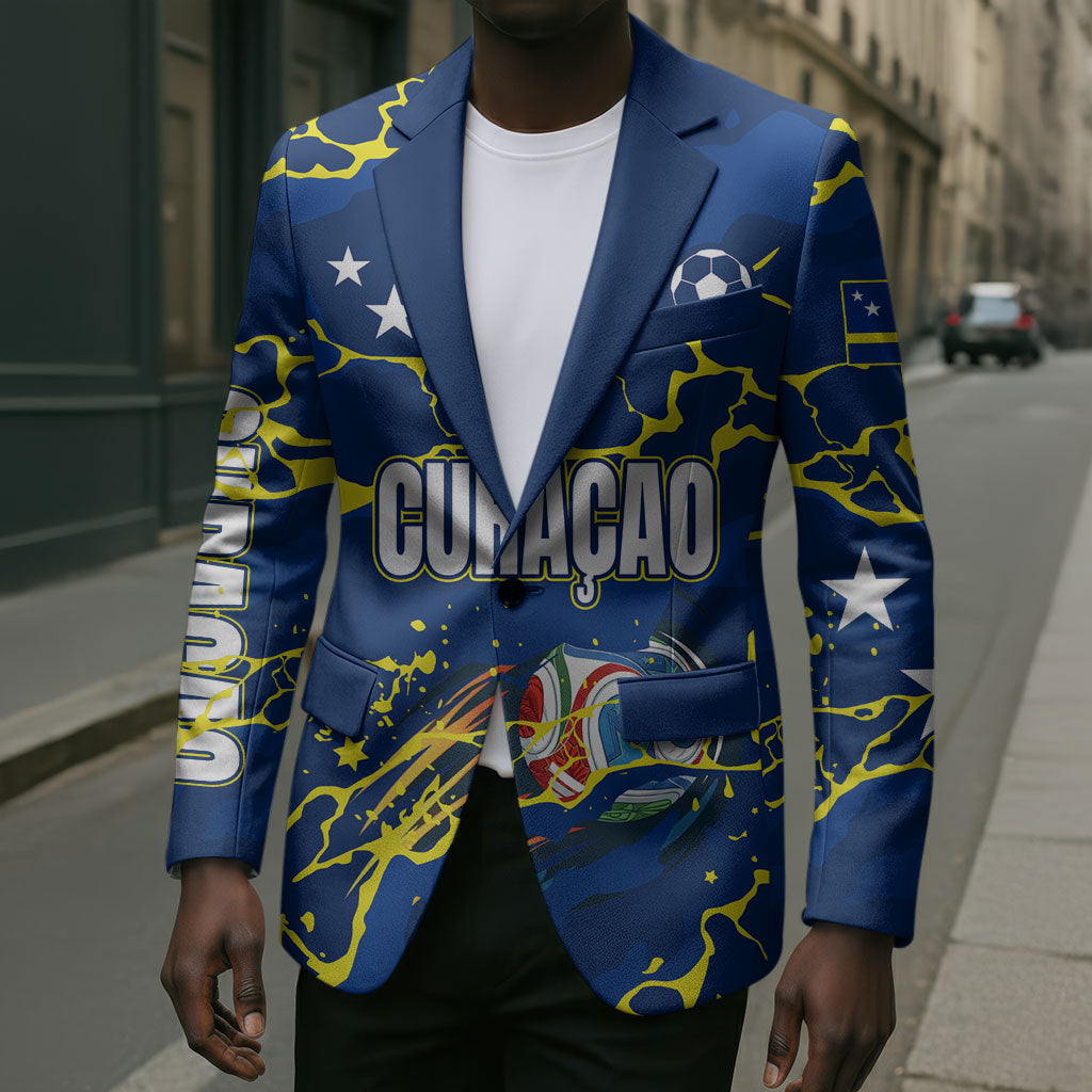 Personalized Curacao Football Blazer Caribbean Splash Paint Soccer Graphic