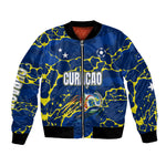 Personalized Curacao Football Bomber Jacket Caribbean Splash Paint Soccer Graphic