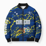 Personalized Curacao Football Bomber Puffer Jacket Caribbean Splash Paint Soccer Graphic