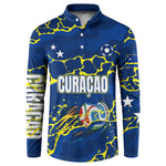 Personalized Curacao Football Button Sweatshirt Caribbean Splash Paint Soccer Graphic