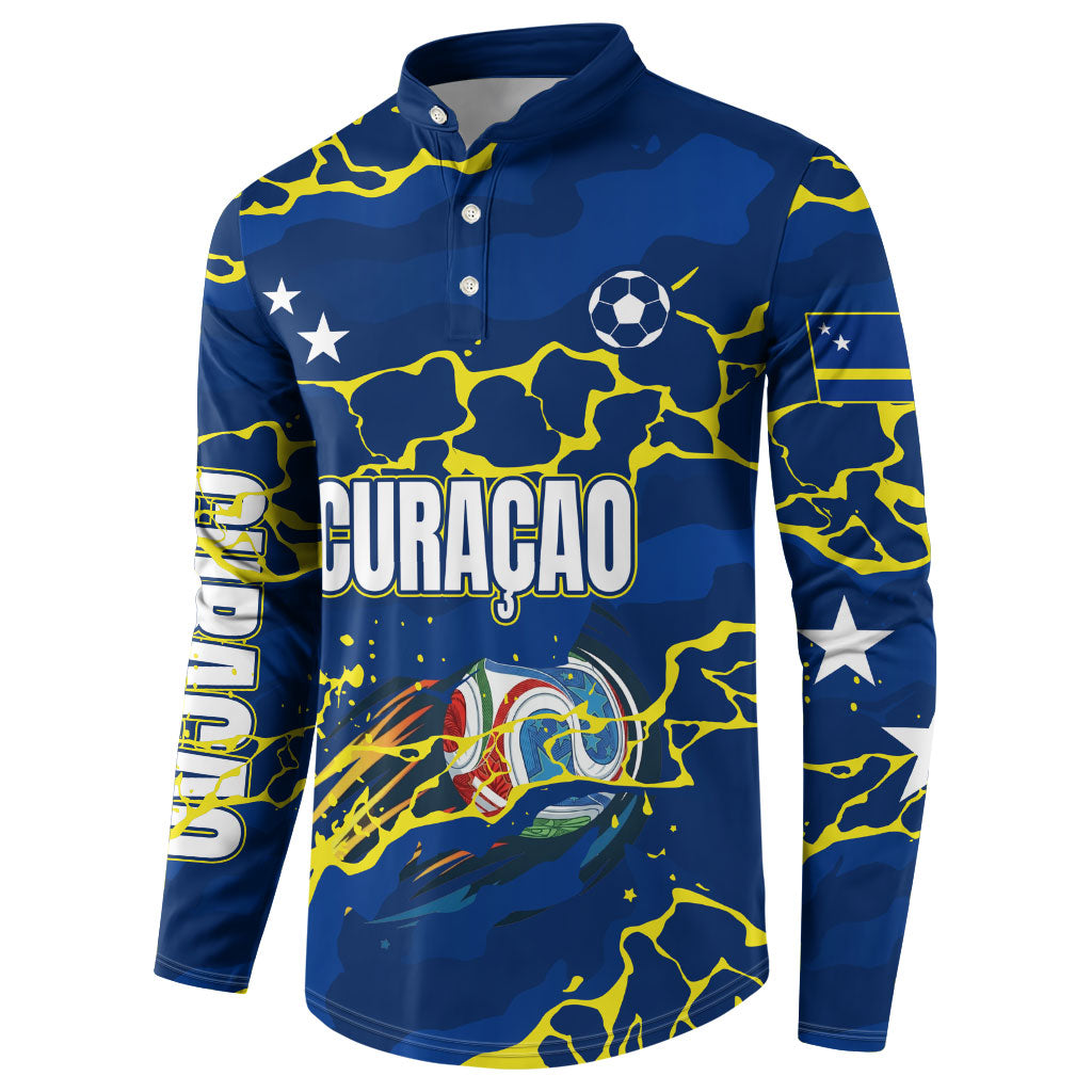 Personalized Curacao Football Button Sweatshirt Caribbean Splash Paint Soccer Graphic
