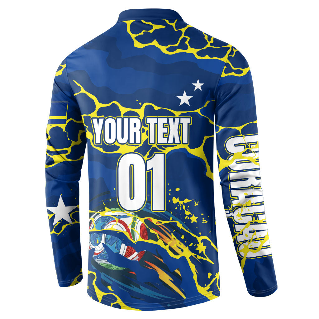 Personalized Curacao Football Button Sweatshirt Caribbean Splash Paint Soccer Graphic
