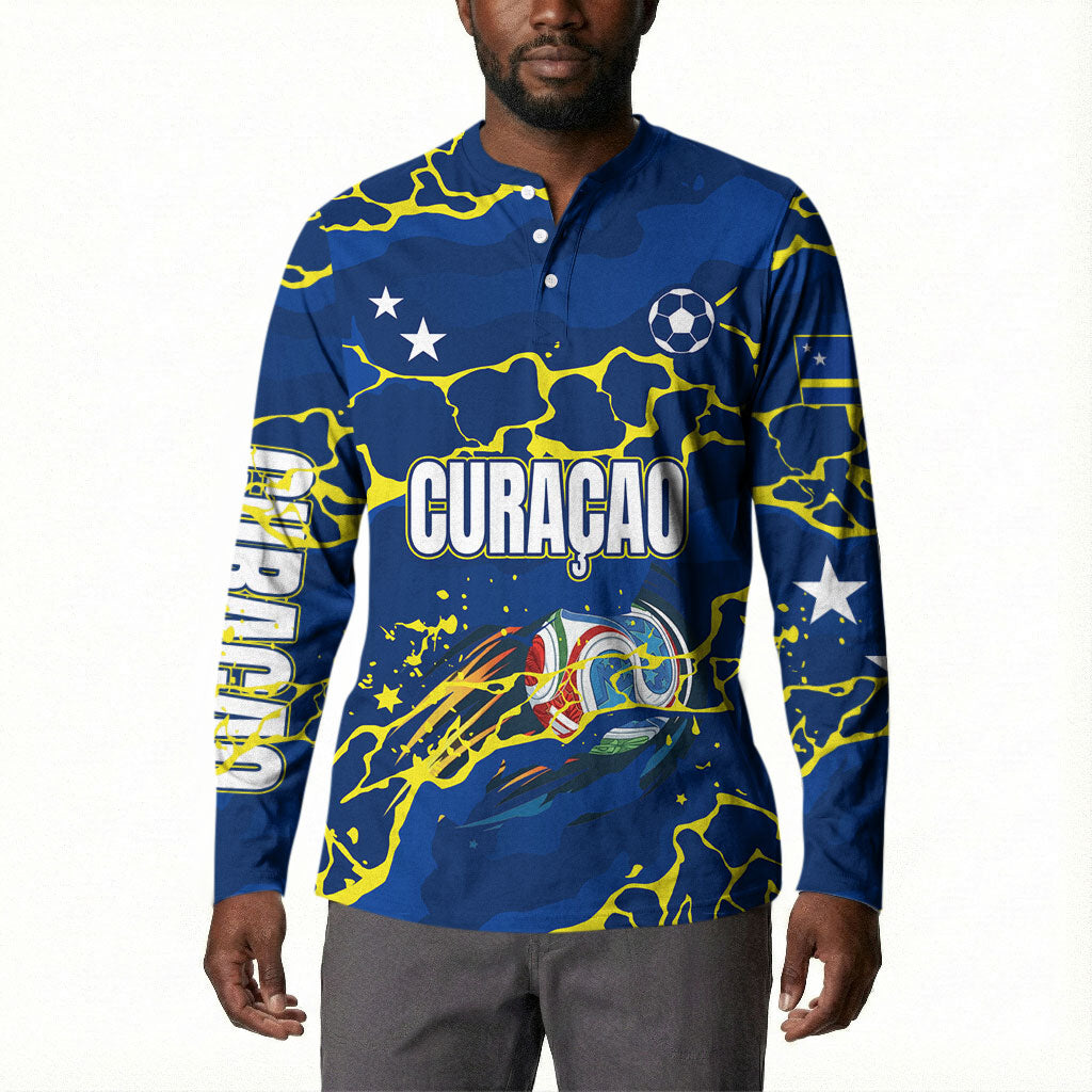 Personalized Curacao Football Button Sweatshirt Caribbean Splash Paint Soccer Graphic