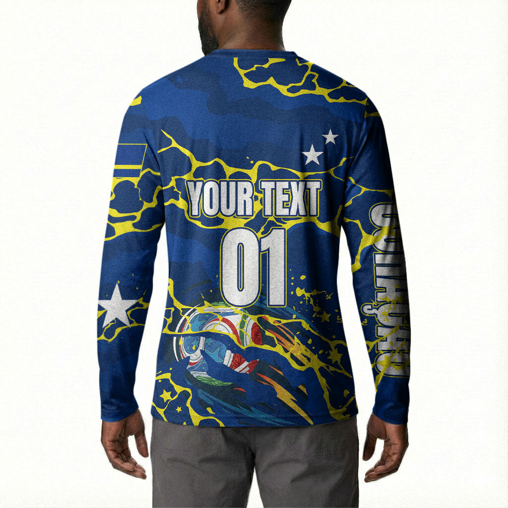 Personalized Curacao Football Button Sweatshirt Caribbean Splash Paint Soccer Graphic