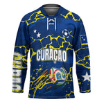 Personalized Curacao Football Hockey Jersey Caribbean Splash Paint Soccer Graphic