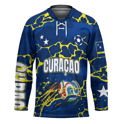 Personalized Curacao Football Hockey Jersey Caribbean Splash Paint Soccer Graphic