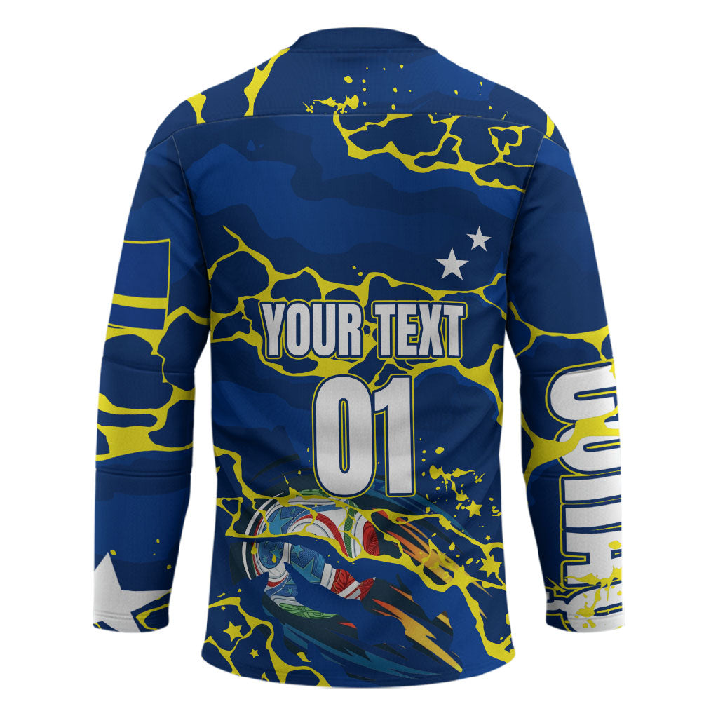 Personalized Curacao Football Hockey Jersey Caribbean Splash Paint Soccer Graphic