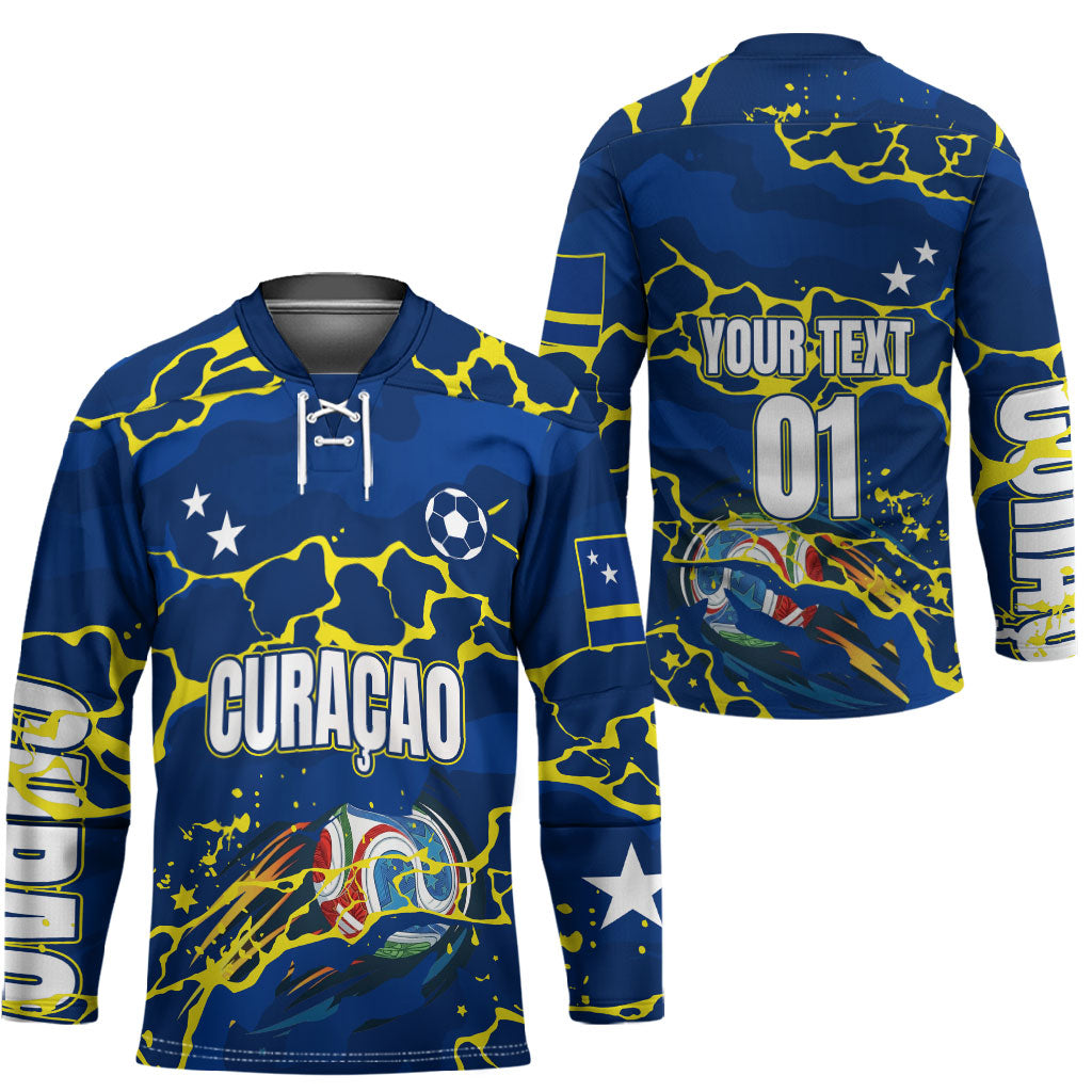 Personalized Curacao Football Hockey Jersey Caribbean Splash Paint Soccer Graphic