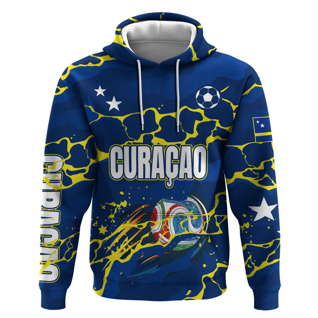 Personalized Curacao Football Hoodie Caribbean Splash Paint Soccer Graphic