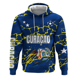 Personalized Curacao Football Hoodie Caribbean Splash Paint Soccer Graphic