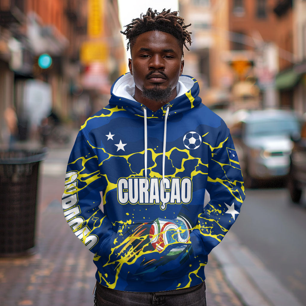 Personalized Curacao Football Hoodie Caribbean Splash Paint Soccer Graphic