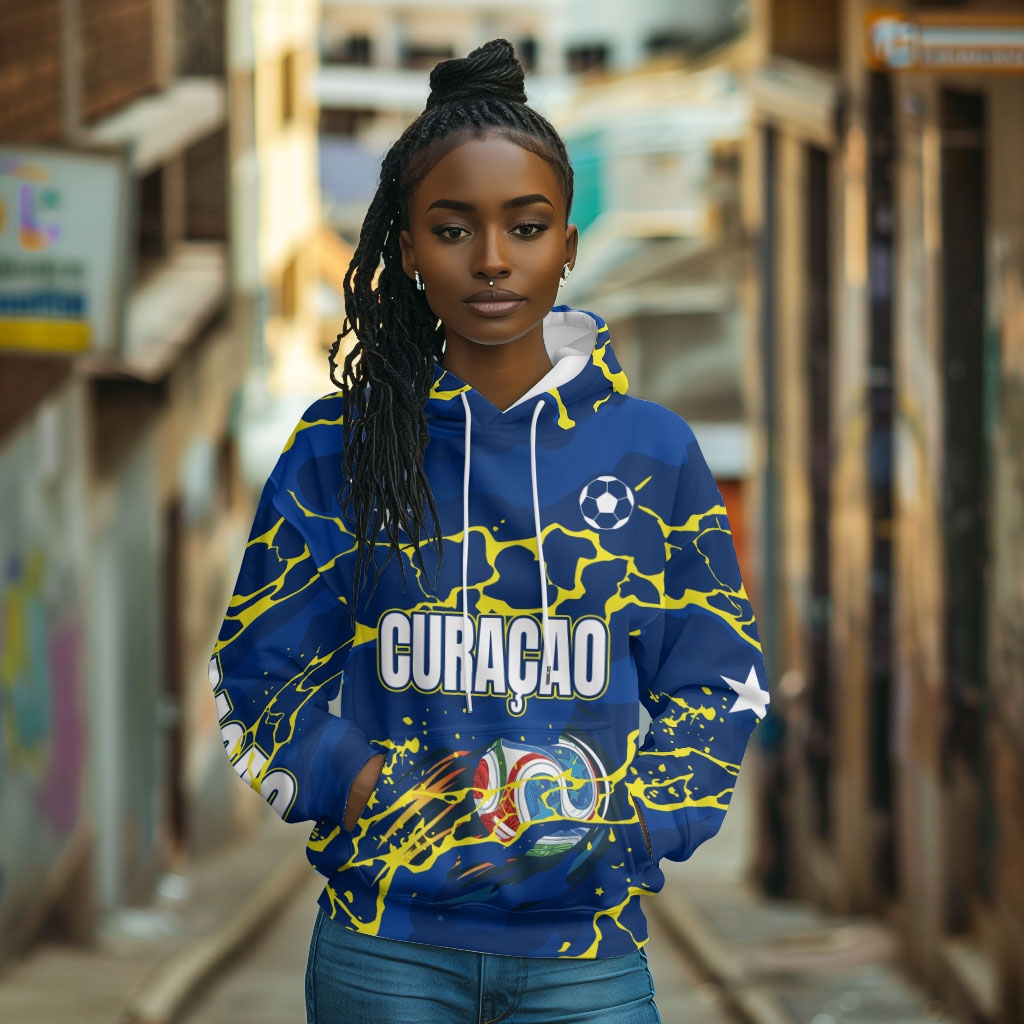 Personalized Curacao Football Hoodie Caribbean Splash Paint Soccer Graphic