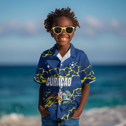 Personalized Curacao Football Kid Hawaiian Shirt Caribbean Splash Paint Soccer Graphic