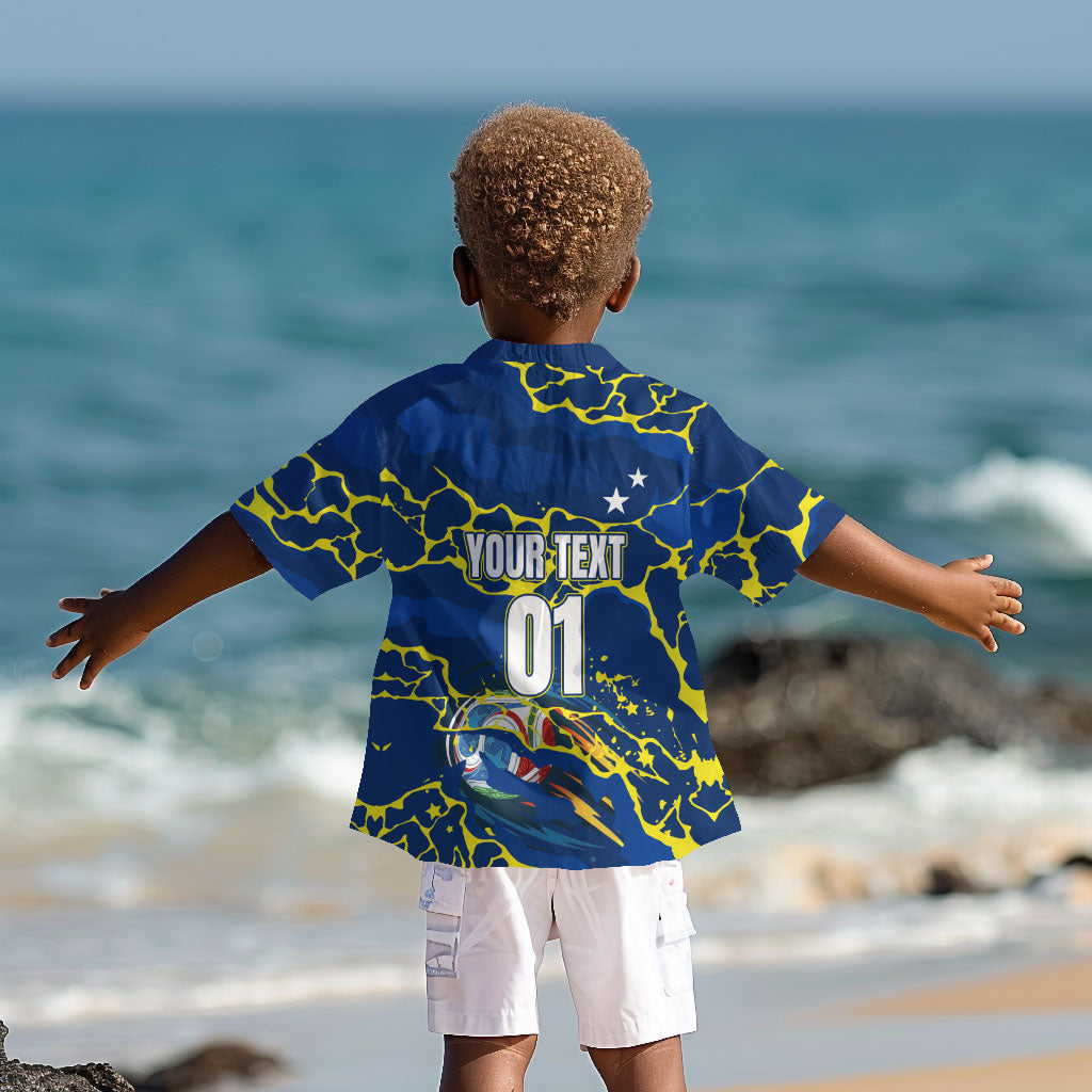 Personalized Curacao Football Kid Hawaiian Shirt Caribbean Splash Paint Soccer Graphic