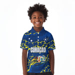 Personalized Curacao Football Kid Polo Shirt Caribbean Splash Paint Soccer Graphic