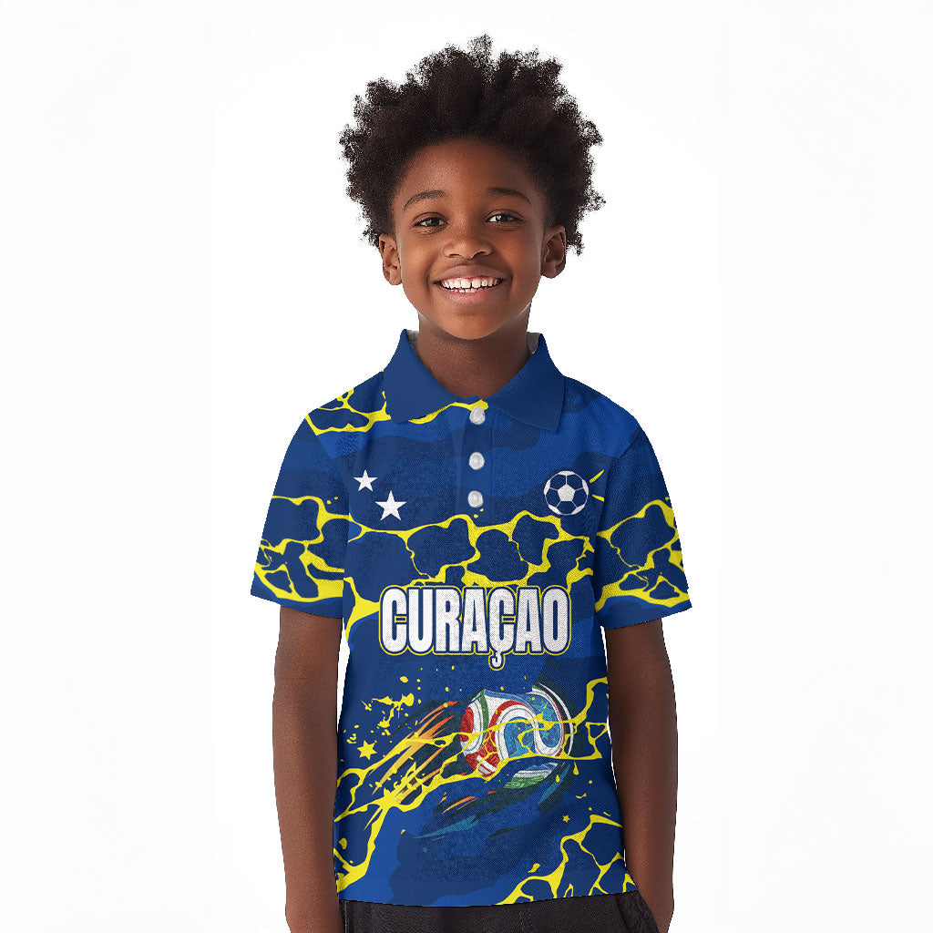 Personalized Curacao Football Kid Polo Shirt Caribbean Splash Paint Soccer Graphic