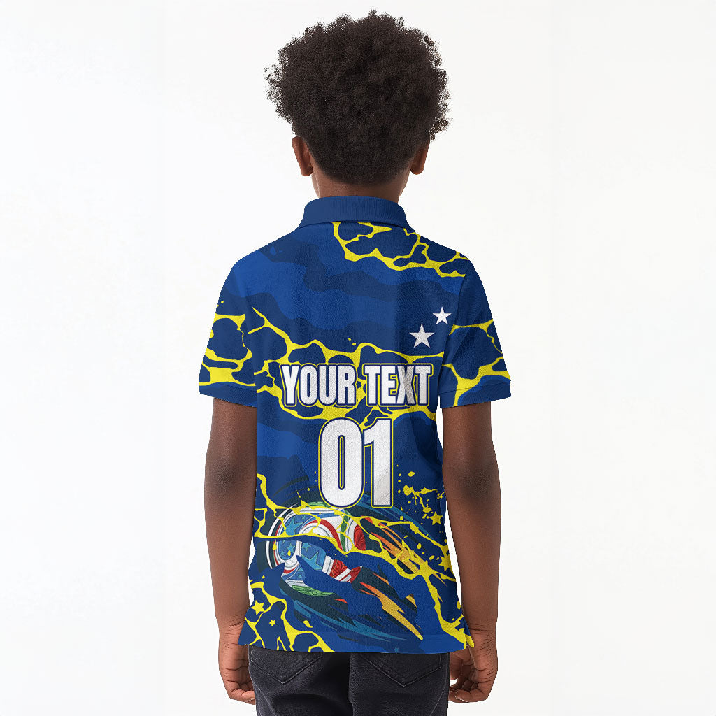 Personalized Curacao Football Kid Polo Shirt Caribbean Splash Paint Soccer Graphic