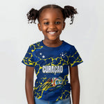 Personalized Curacao Football Kid T shirt Caribbean Splash Paint Soccer Graphic