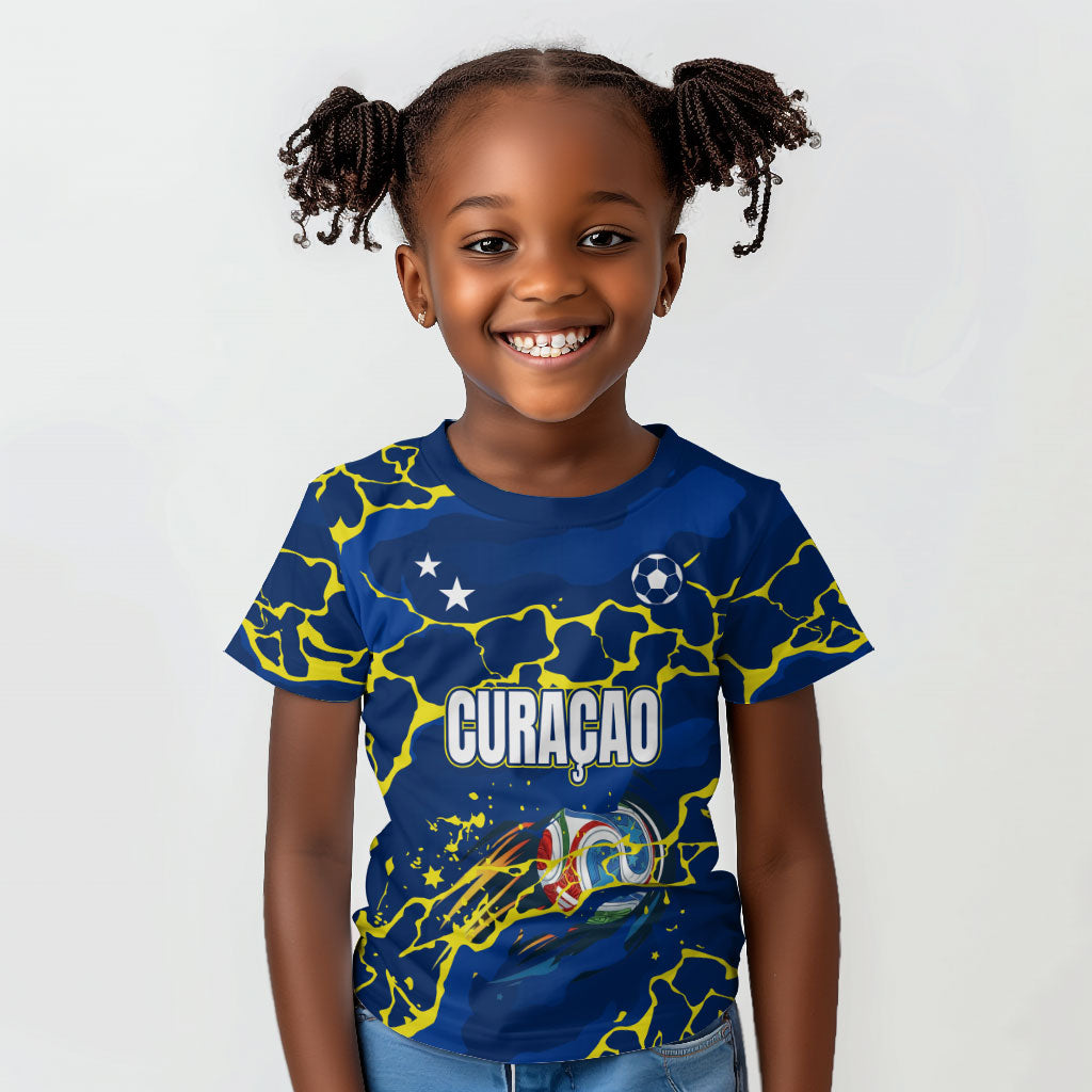 Personalized Curacao Football Kid T shirt Caribbean Splash Paint Soccer Graphic