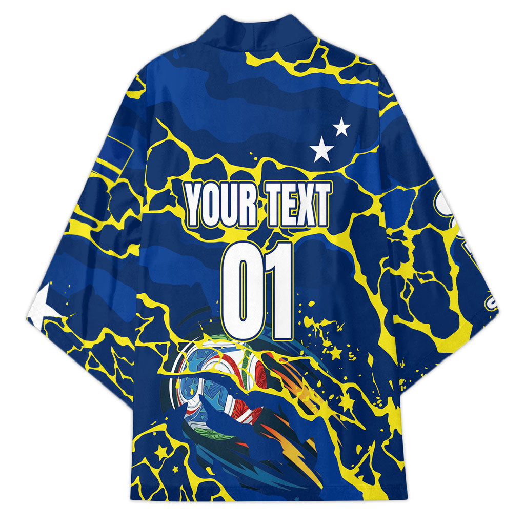 Personalized Curacao Football Kimono Caribbean Splash Paint Soccer Graphic