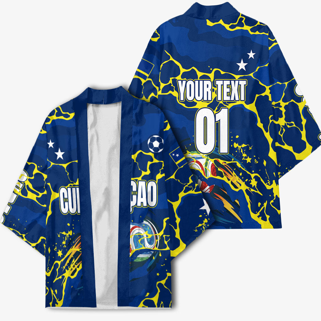 Personalized Curacao Football Kimono Caribbean Splash Paint Soccer Graphic