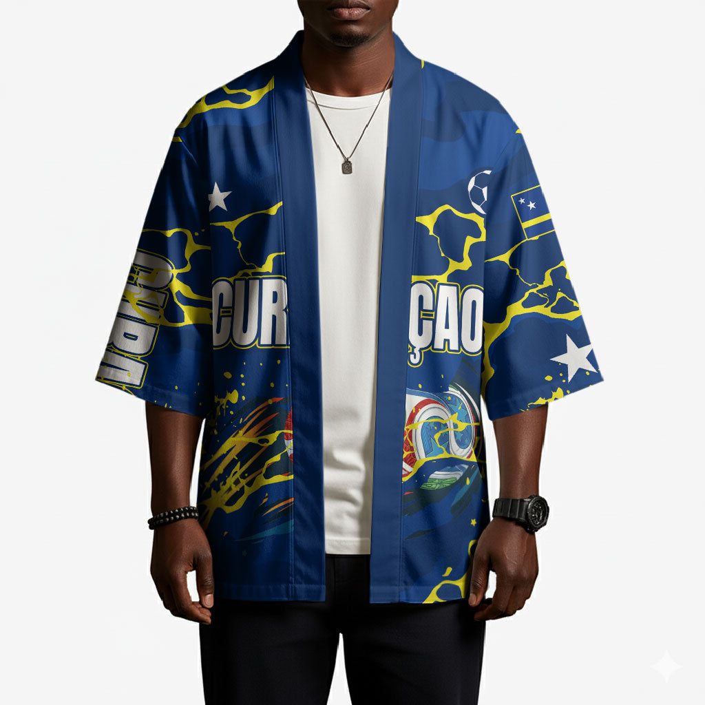 Personalized Curacao Football Kimono Caribbean Splash Paint Soccer Graphic
