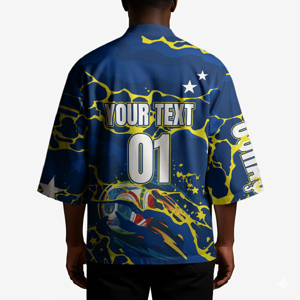 Personalized Curacao Football Kimono Caribbean Splash Paint Soccer Graphic