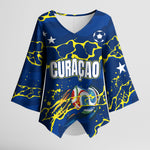 Personalized Curacao Football Kimono Sleeve Blouse Caribbean Splash Paint Soccer Graphic