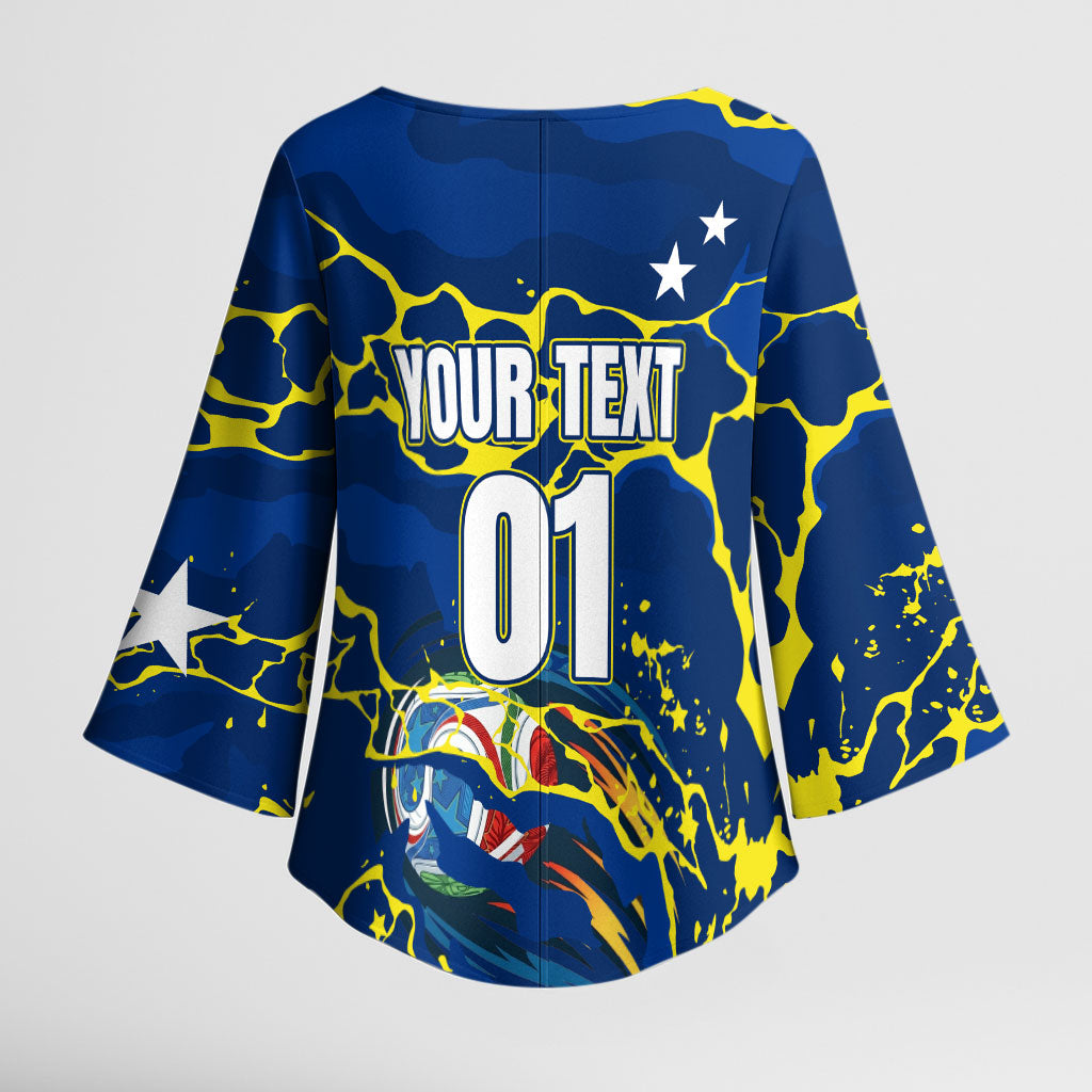 Personalized Curacao Football Kimono Sleeve Blouse Caribbean Splash Paint Soccer Graphic