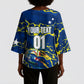 Personalized Curacao Football Kimono Sleeve Blouse Caribbean Splash Paint Soccer Graphic